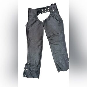 Papas Leather Barn Black Leather Motorcycle Chaps XS Adjustable Riding Gear